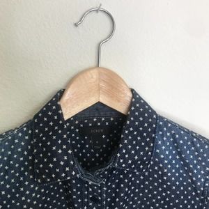 J CREW Navy Blue and White Star Print Button Up Long Sleeve Top Shirt, size 0